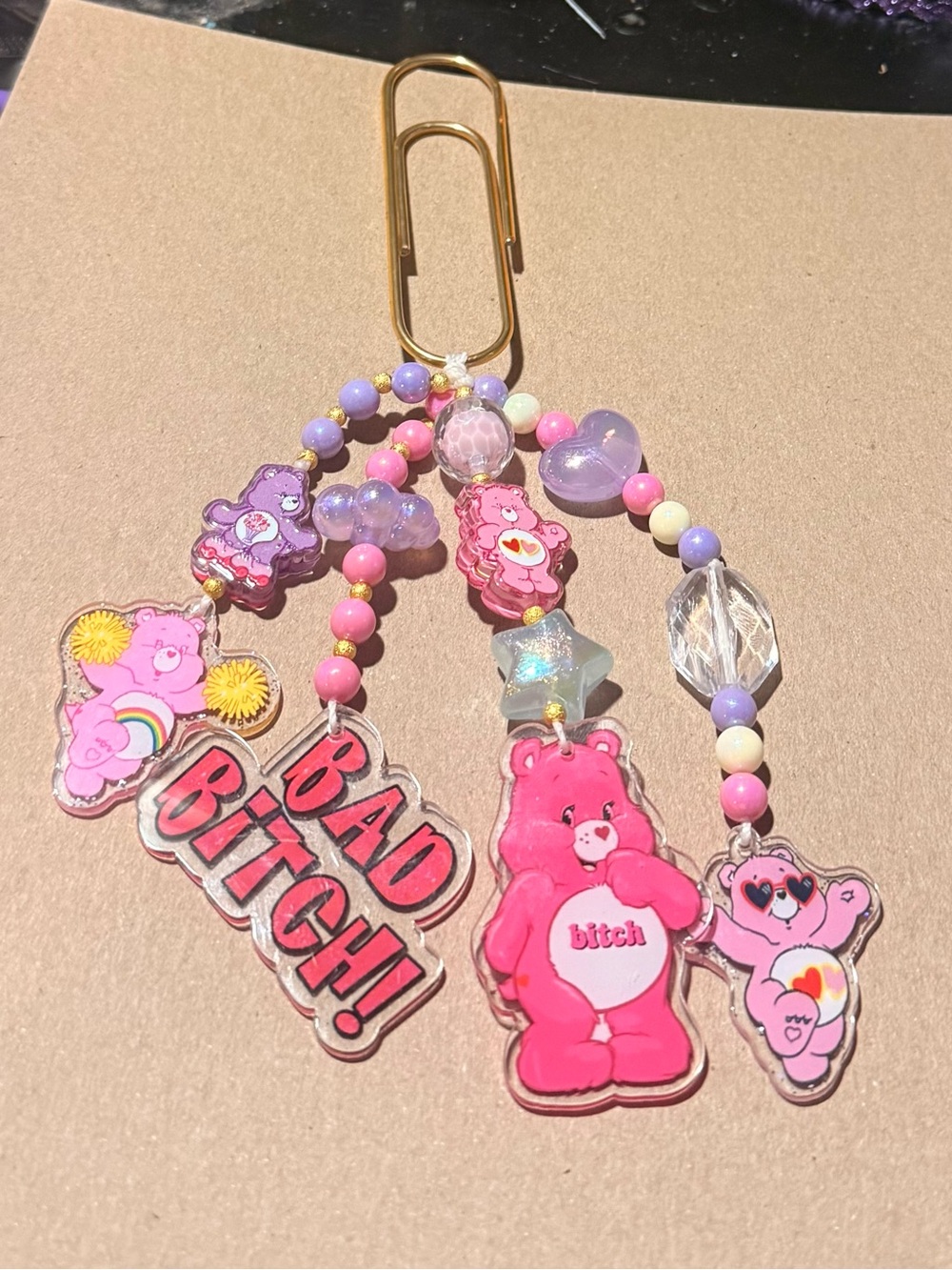 Pink Care Bear bad word bookmark Charm Accessories